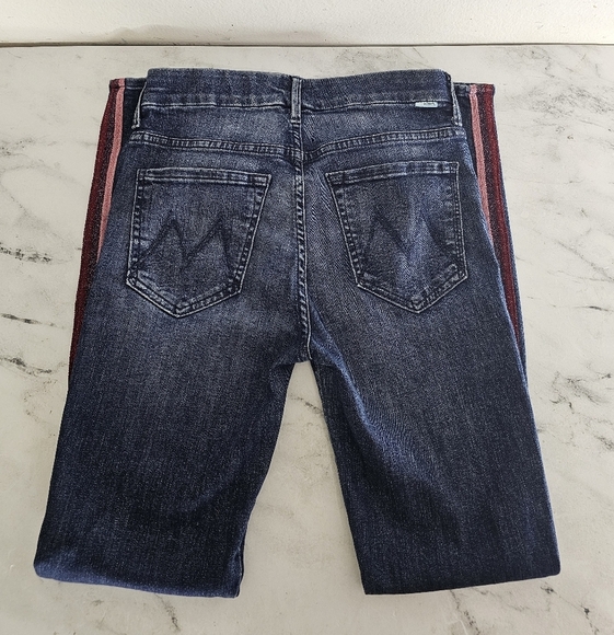 MOTHER The Looker Ankle Fray Racer Stripe Blue Jeans 26 Preowned - Picture 6 of 9